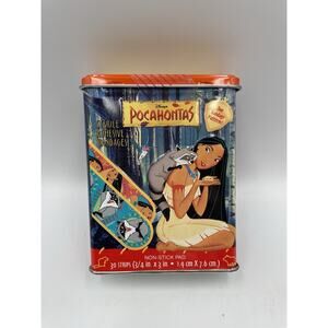 Disney's Pocahontas Metal Tin Box Kid Care Band Aid Hinged Container Vintage